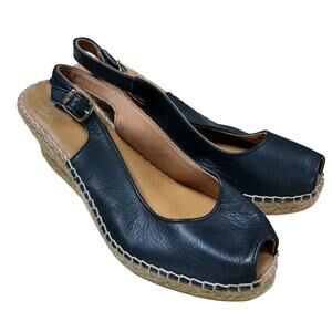 Toni Pons Croacia Espadrille Wedge Black Leather Women's Size 39 (US 8.5) NWOB